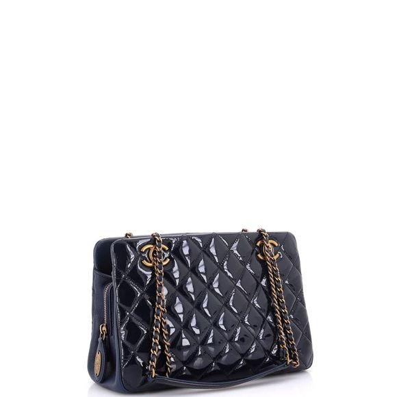 Chanel CC Eyelet Tote Quilted Patent Small Blue - Picture 2 of 7